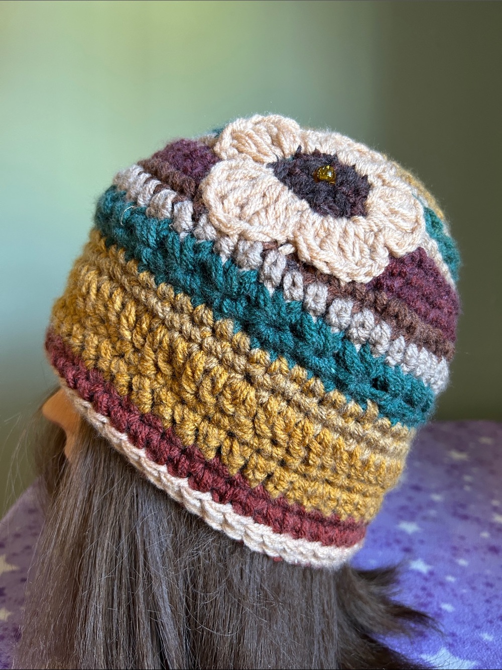 Handmade Multicolor flowers Crochet Beanie medium soft mandala acrylic delicate